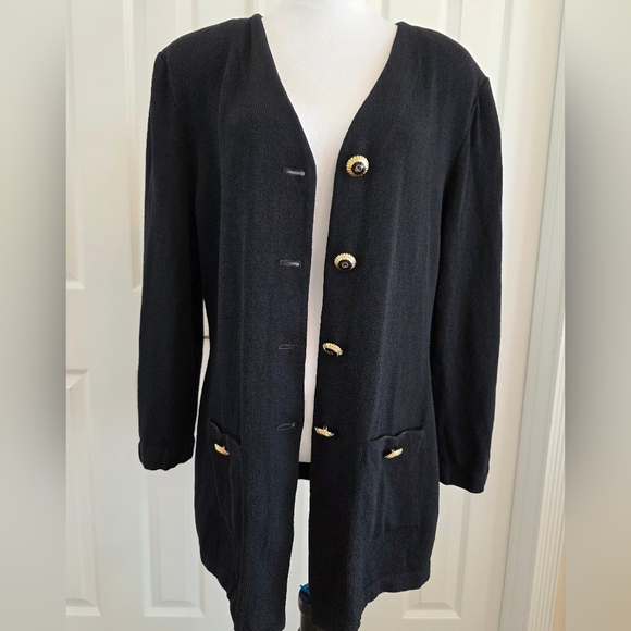 Vintage St John by Marie Gray Black Santana Knit Blazer Jacket- Size 16 - Picture 10 of 11